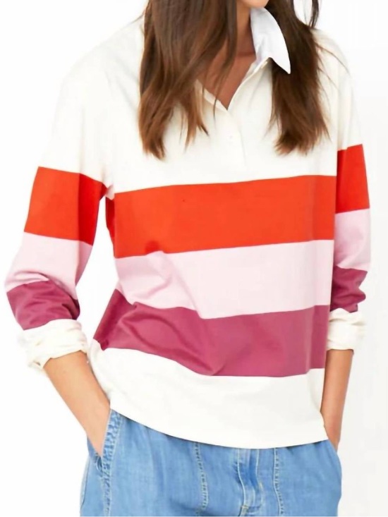 KULE Tops - KULE The Patch Cotton Rugby Shirt Stripes Pink Multi Size M